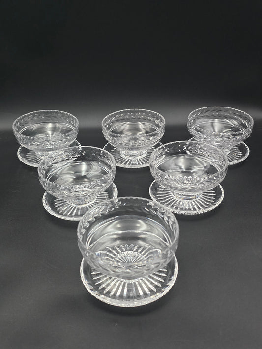 Set of Six Stuart Crystal Arundel Dessert / Pudding  or Starter Bowls – Fan Base Design – Made in England