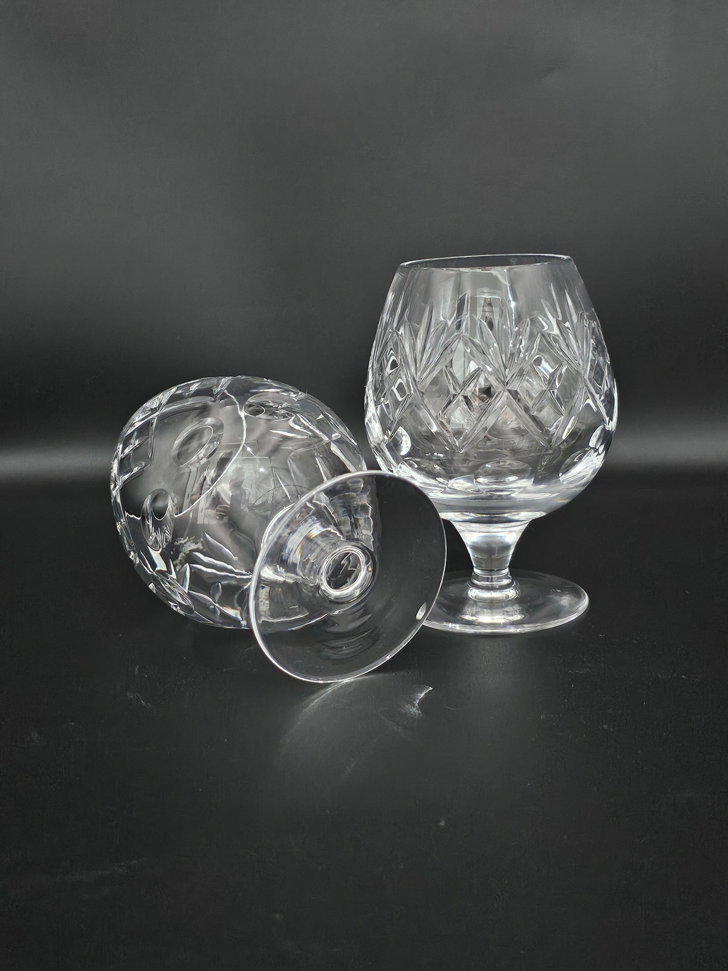 Pair of Royal Doulton Georgian Pattern Crystal Brandy Cognac Glasses 12oz