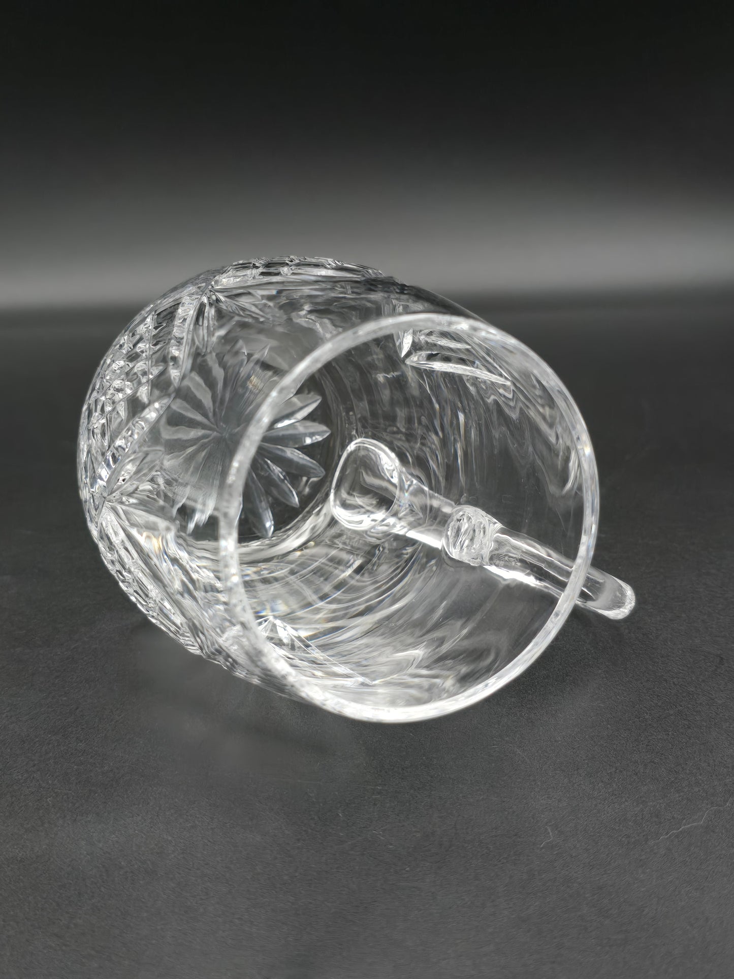 Vintage Oval Crystal Beer Tankard – Cut Glass with Star Base, Flutes & Cross Hatch – Heavy Unmarked Barware