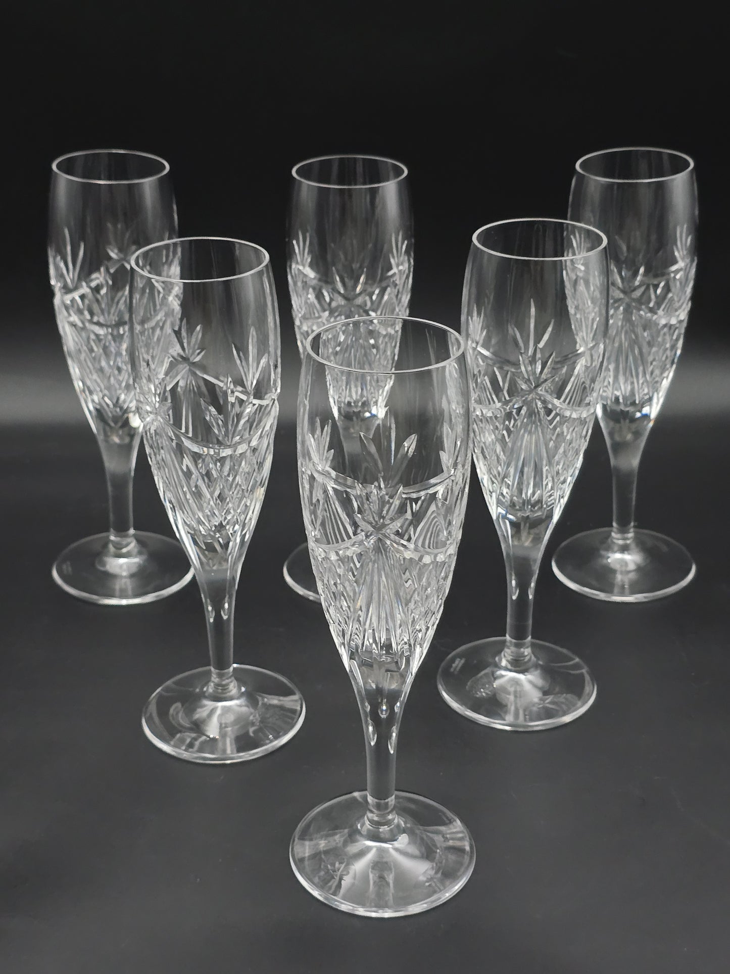 Set of 6 Edinburgh Crystal Beauly Pattern Champagne Flutes – 20 cm, 175 ml, Boxed, Made in Scotland