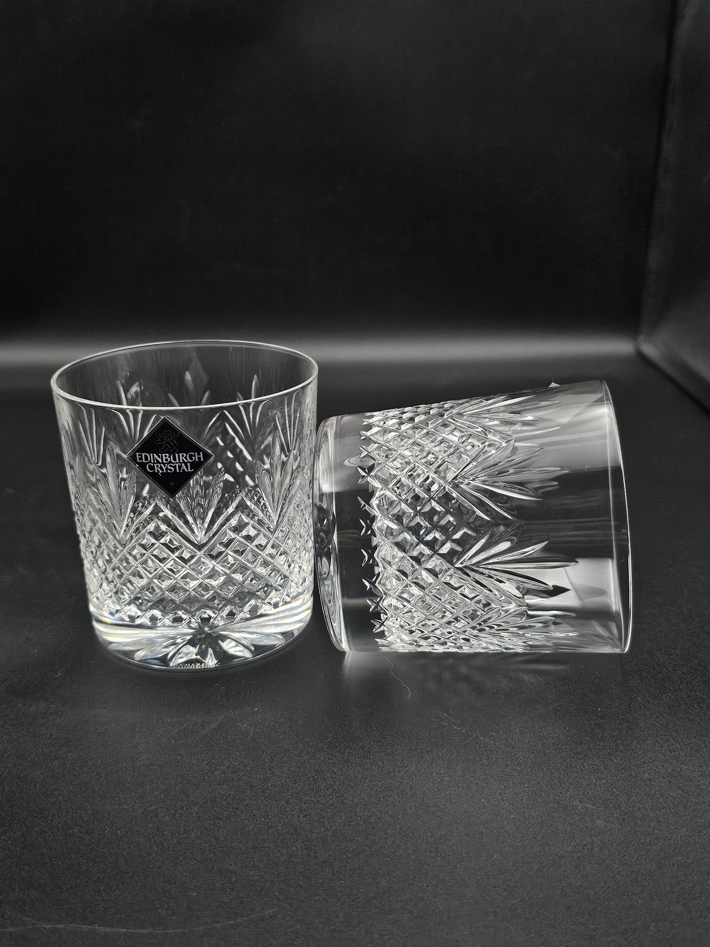 Edinburgh Crystal Tweed Pattern Pair of Crystal Tumblers. 9oz