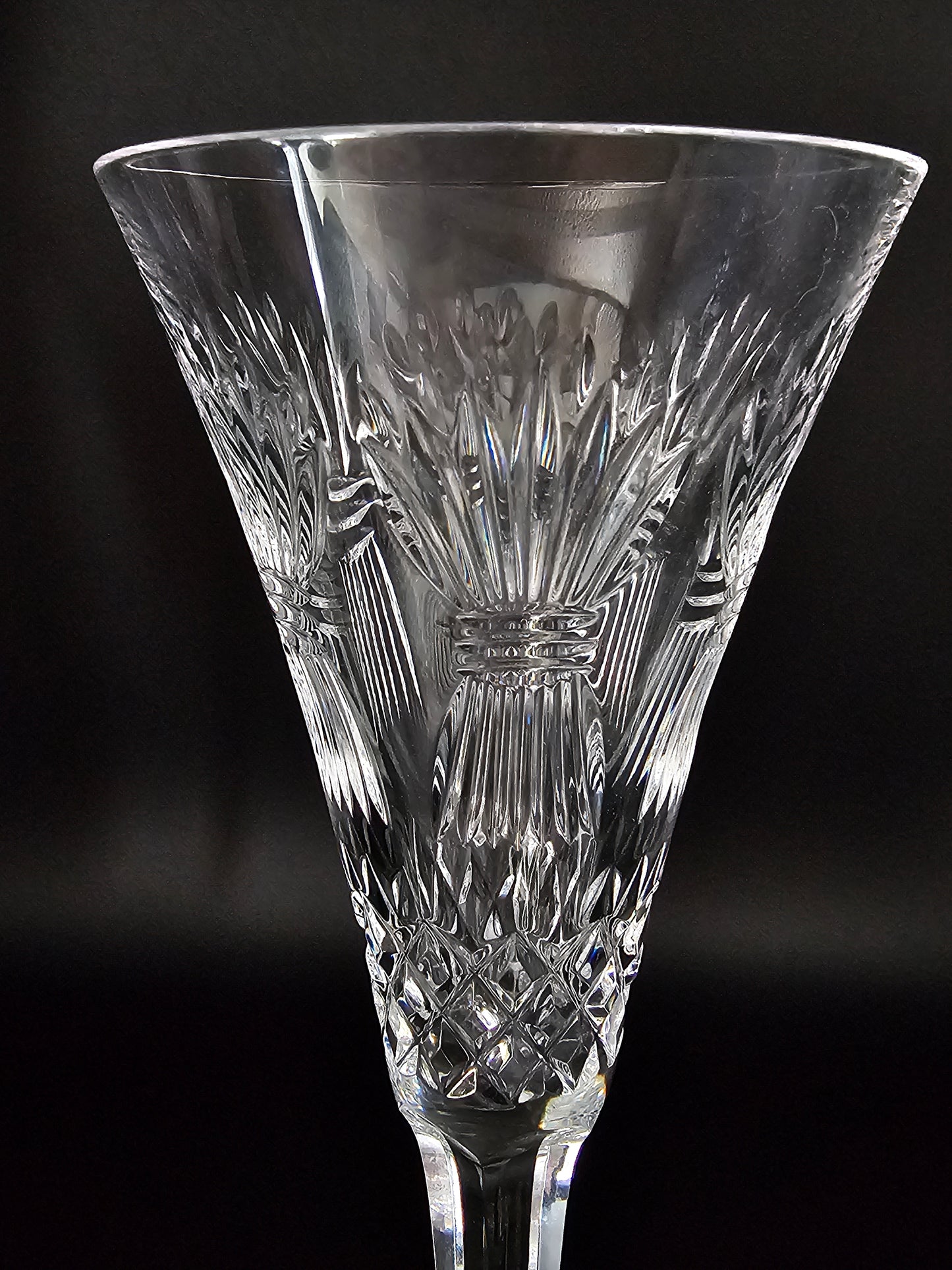 Vintage Pair of Fine Waterford Crystal Glass Champagne Fluted Goblets Glasses.Millennium Collection Prosperity. 23.5cm tall