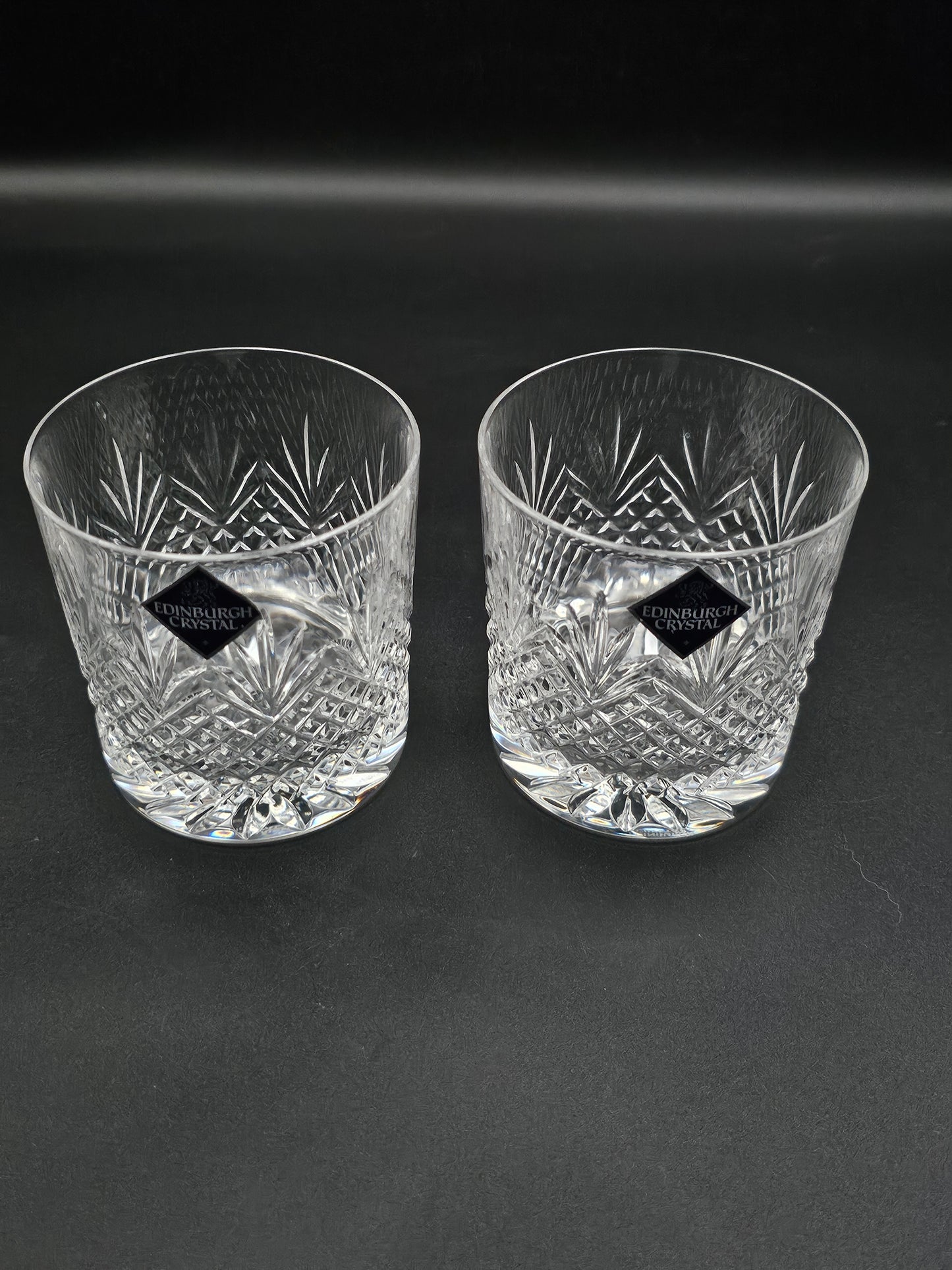 Edinburgh Crystal Tweed Pattern Pair of Crystal Tumblers. 9oz