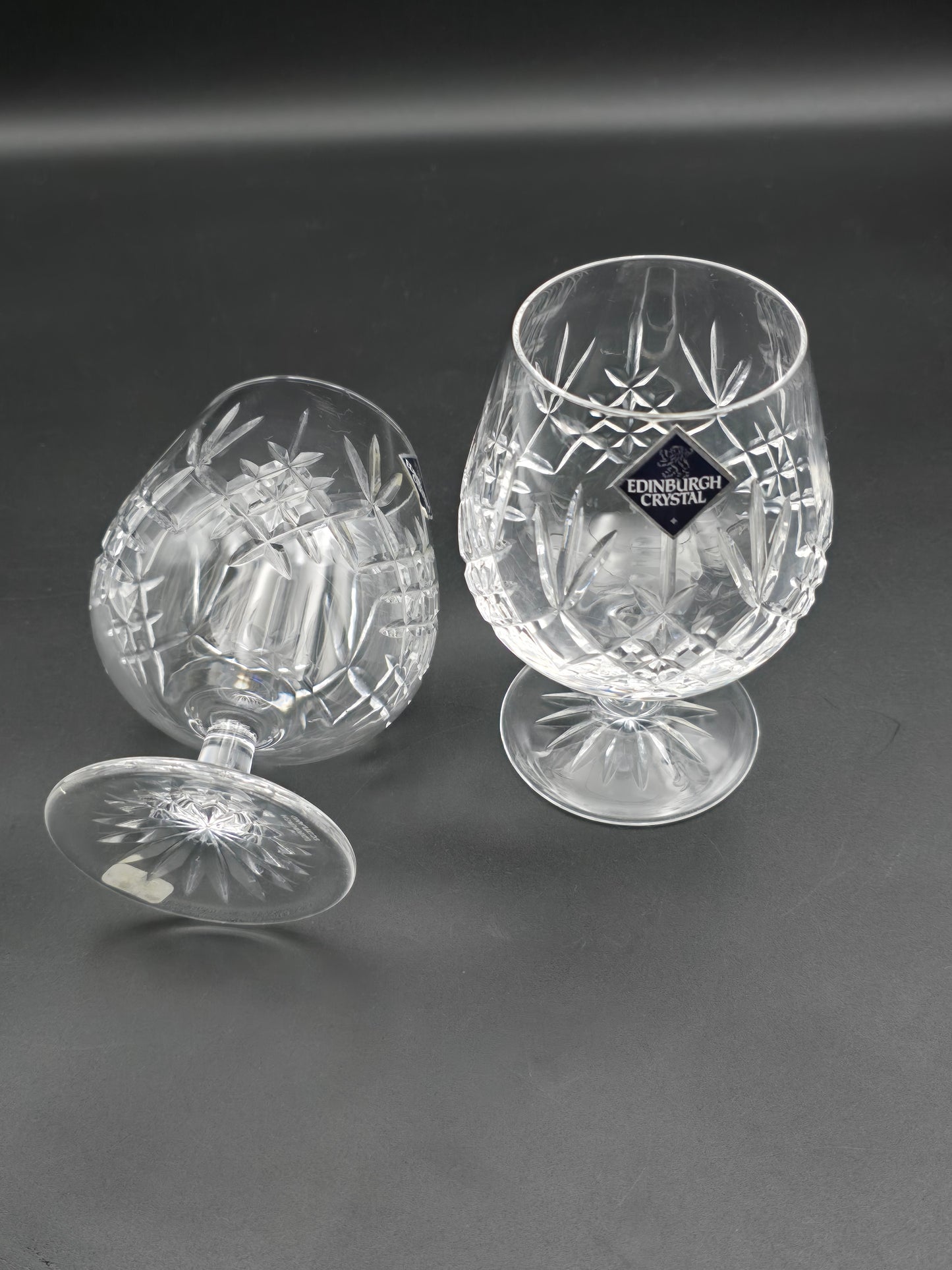 Pair of Edinburgh Crystal Lomond Pattern Crystal Brandy glasses 12oz