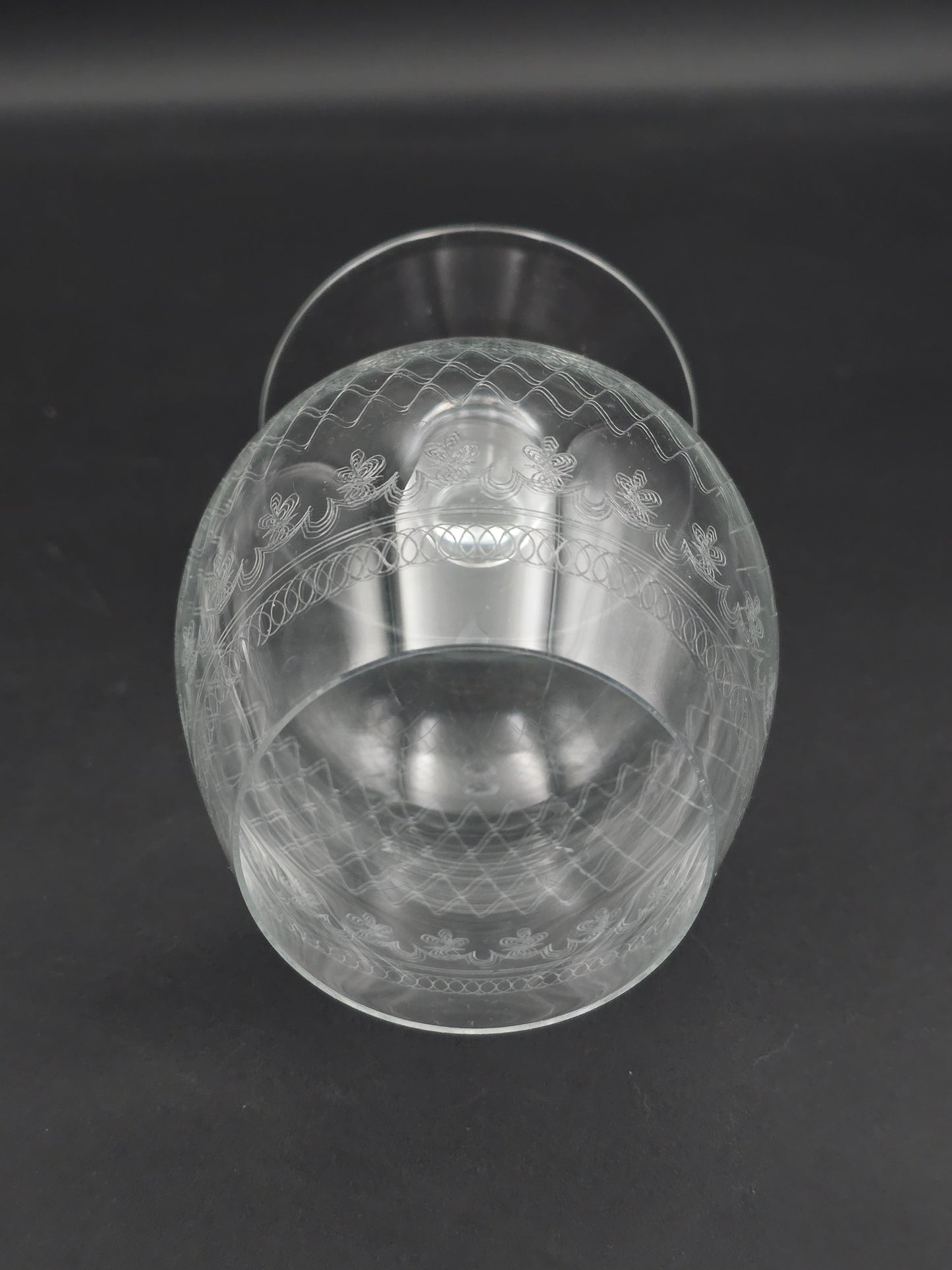 Set of 4 large, fine etched Crystal Brandy glasses. 13oz