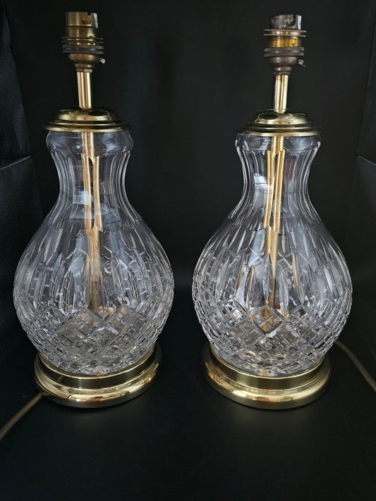 Pair of Stuart Crystal Shaftesbury Pattern lamps. 33cm tall