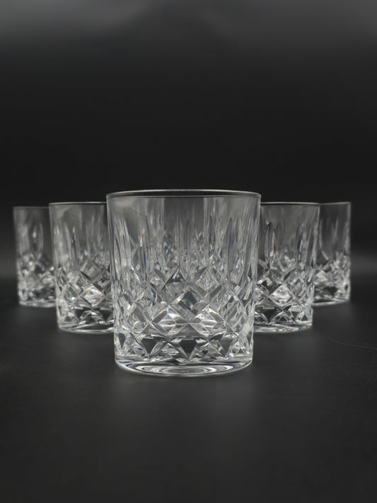Set of 6 Vintage Heavy Crystal Tumblers, 275ml / 10oz with Cross & Flute Pattern, Plain Base, 8.5cm Tall, Barware Gift