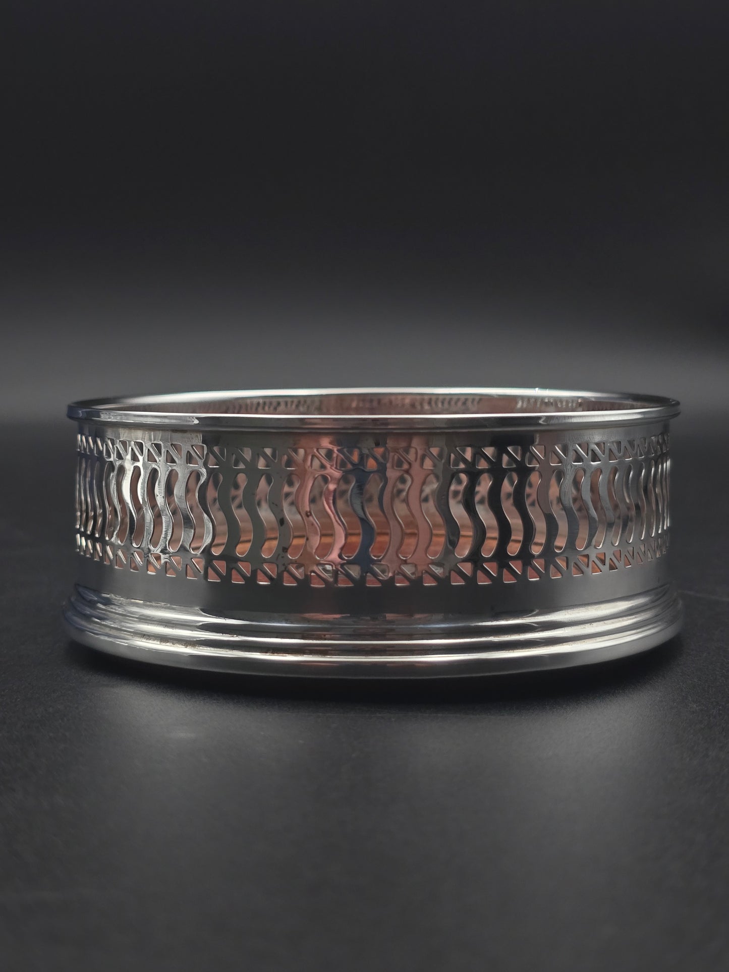 Antique Solid Silver Wine Bottle Coaster, Barker Brothers, Birmingham 1921, Wood Base & Felt Lining, Original Box