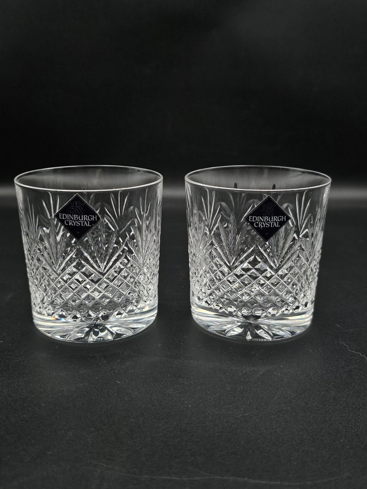 Edinburgh Crystal Tweed Pattern Pair of Crystal Tumblers. 9oz