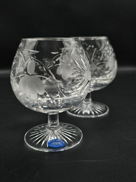 Pair of Cameo Crystal English Handmade Brandy Cognac glasses 10oz