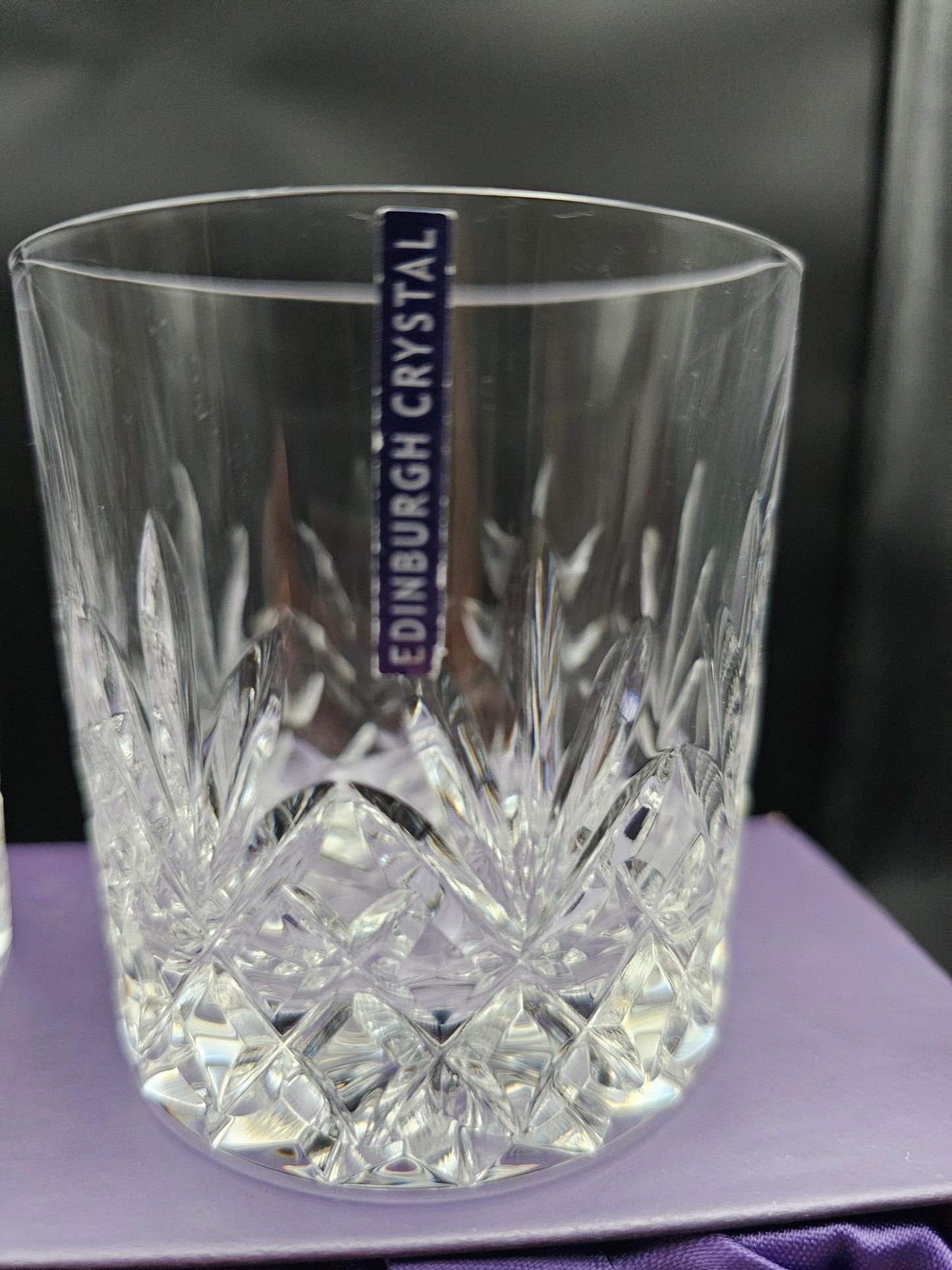 Pair of Edinburgh Crystal Tay Pattern 9oz Whisky Tumblers with lables Boxed