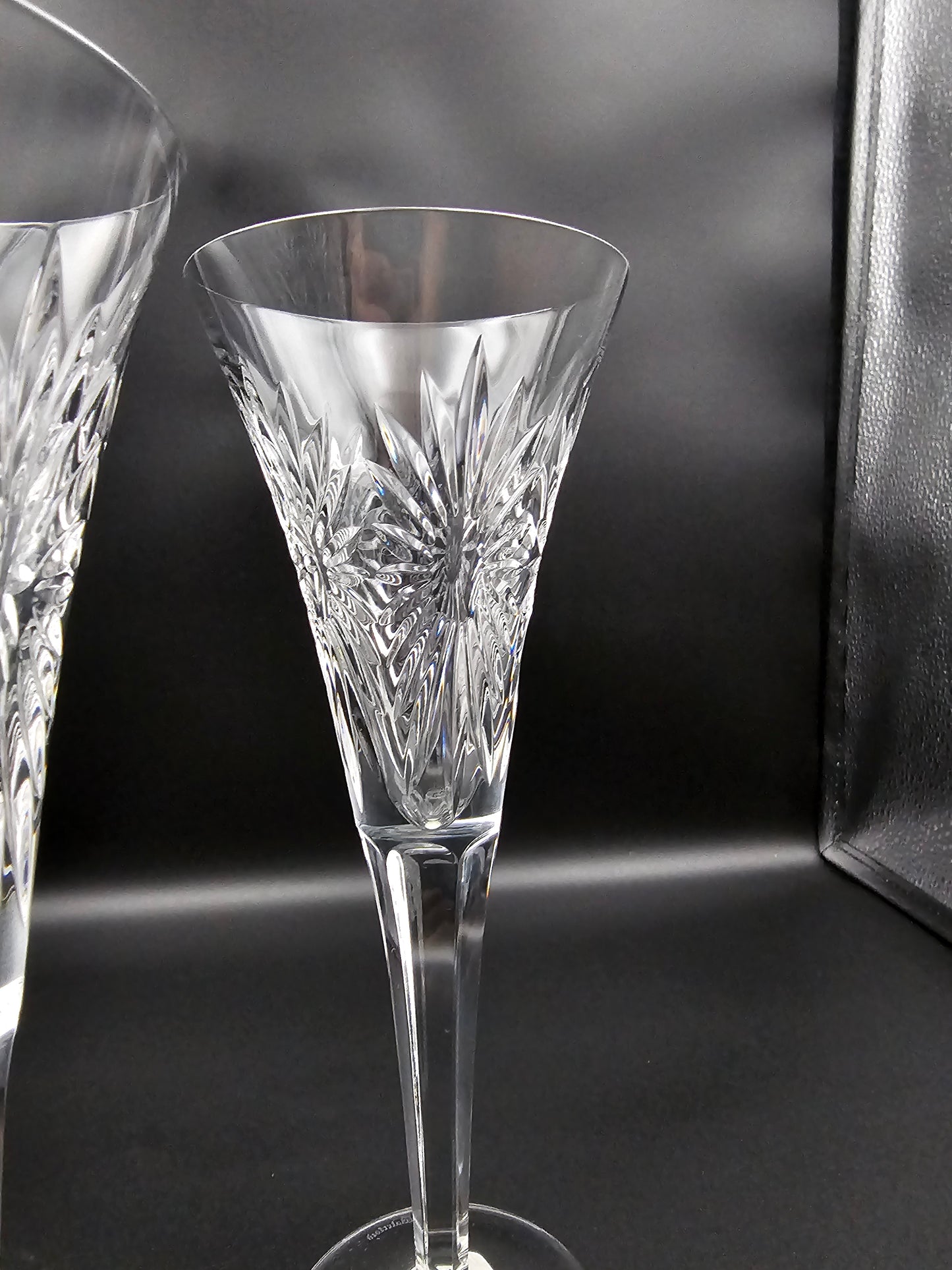 Waterford Crystal Champagne Pair of trumpet flutes.The Millennium Collection a toast to the year 2000.Third Toast Health. 23.5cm tall