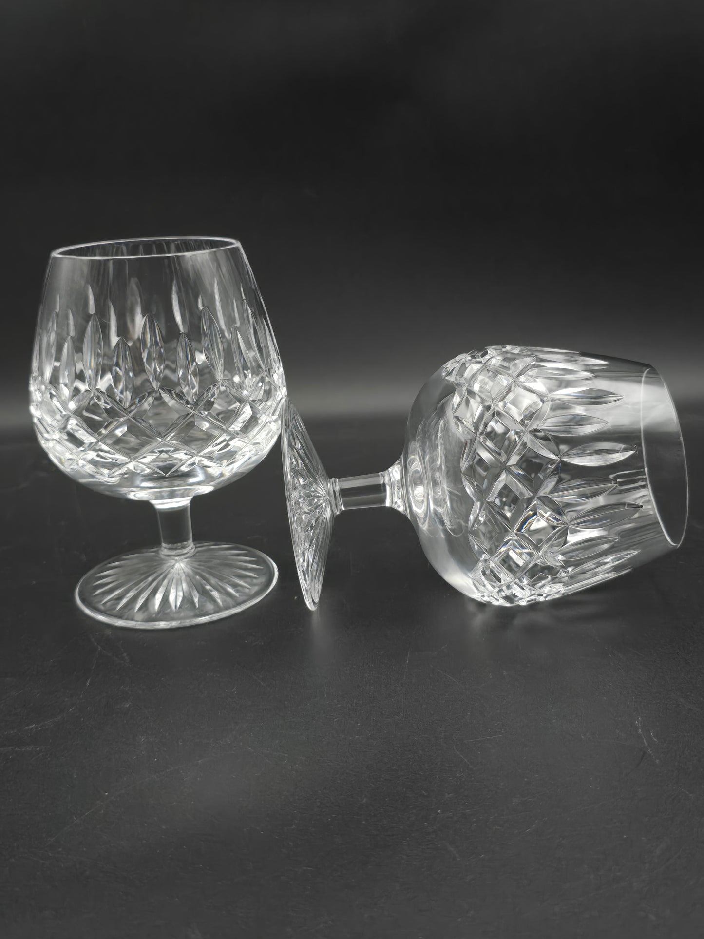 Pair of Large Stuart Crystal Glendevon Pattern Brandy or Cognac Crystal glasses 12oz. Boxed