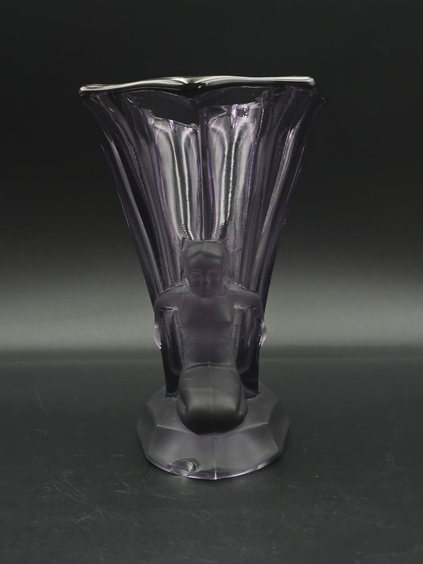 Art Deco Mauve Frosted Glass Vase by Walther & Söhne—16.5 cm Vintage German Pressed Glass