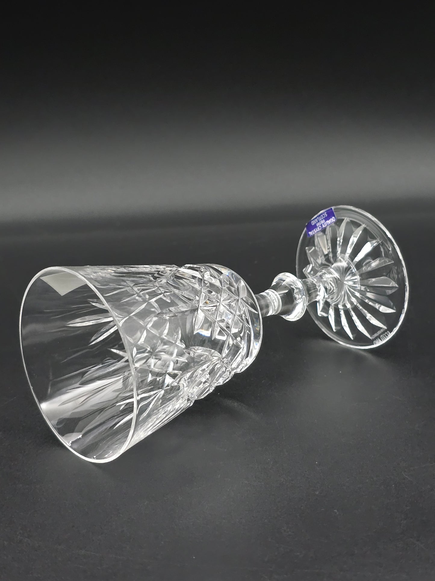 Set of 6 Edinburgh Crystal Lomond‑Pattern Port/Wine Glasses – Knopped Stem, Original Stickers & Box – 125 ml