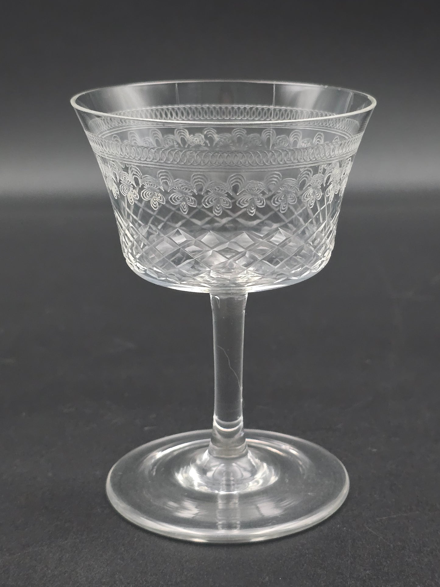 Set of 4 Lady Hamilton Pall Mall Antique Crystal liqueur or Sherry glasses. 100ml