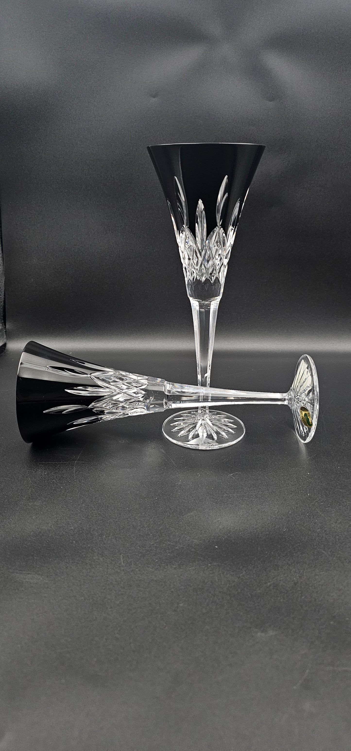 Pair of Waterford Lismore Black Crystal Toasting Flutes