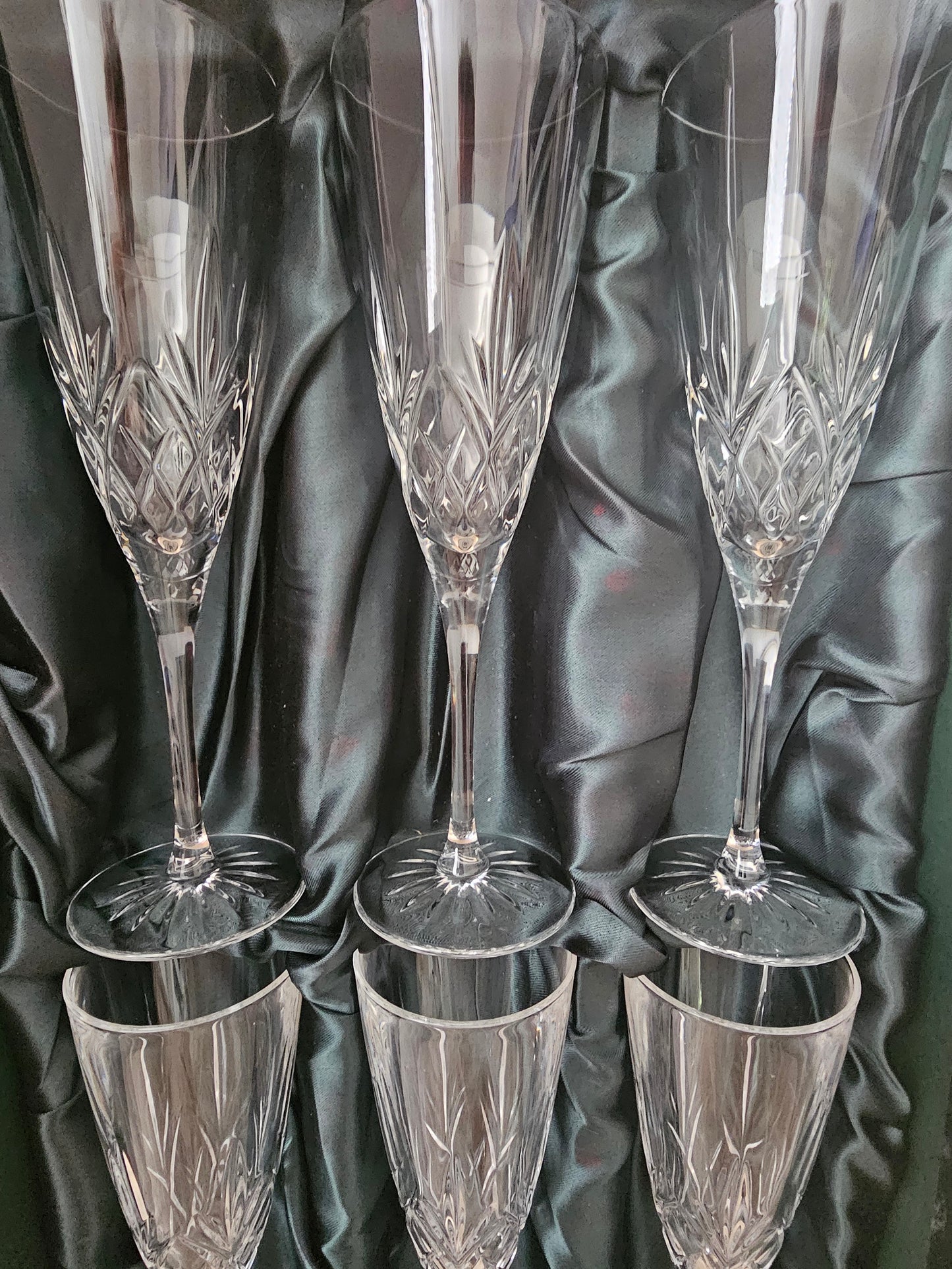 Thomas Webb Romeo set of 6 Vintage Crystal Champagne Flutes. Boxed