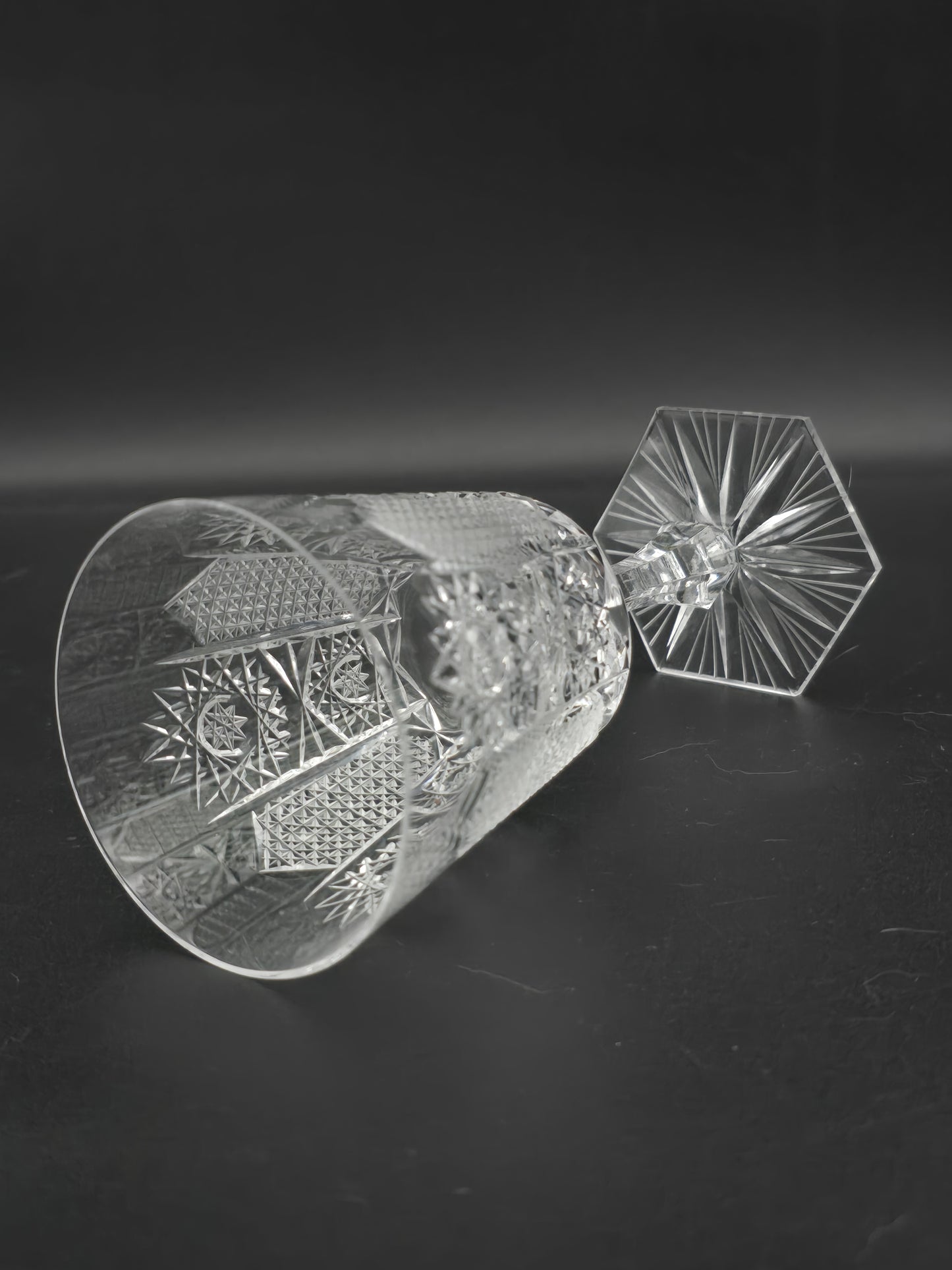 Set of 6 Bohemian vintage Crystal wine glasses with hexagonal base. 175ml