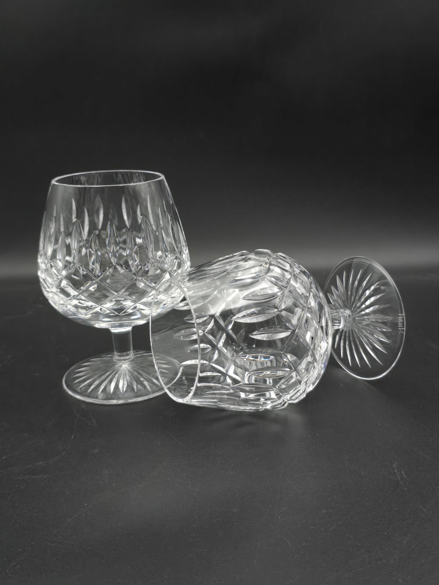 Pair of Large Stuart Crystal Glendevon Pattern Brandy or Cognac Crystal glasses 12oz. Boxed