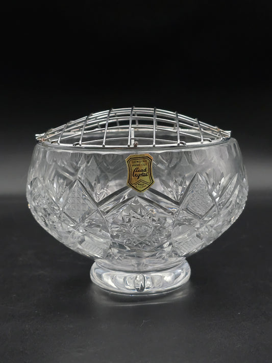 Vintage Lead Crystal Rose Posy Bowl with Star-Cut Base, 5.5" Tall, Elegant Table Vase, Likely Czech Bohemia Crystal