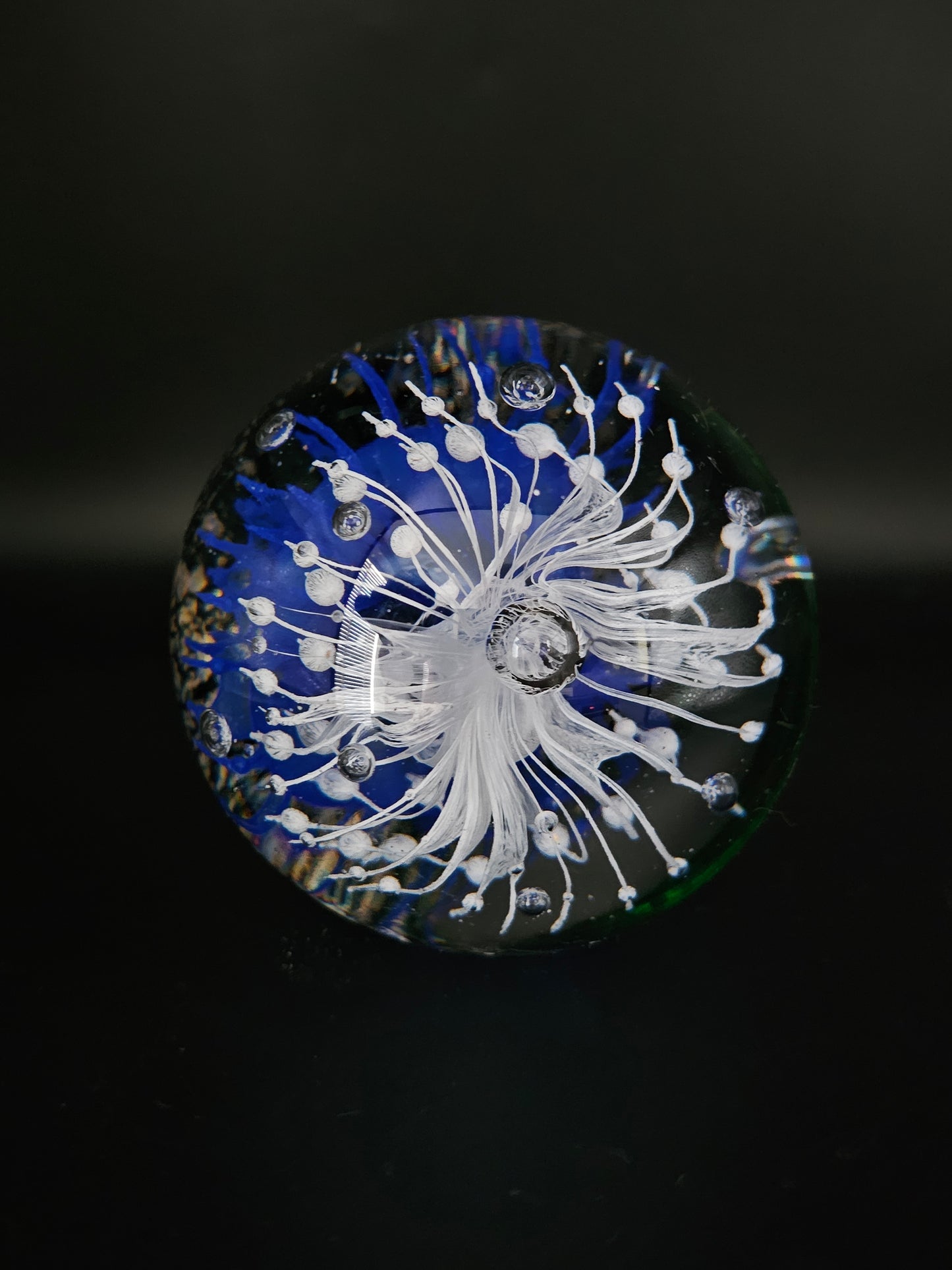 Large Glass Blue & White Paperweight. 1.3kg!