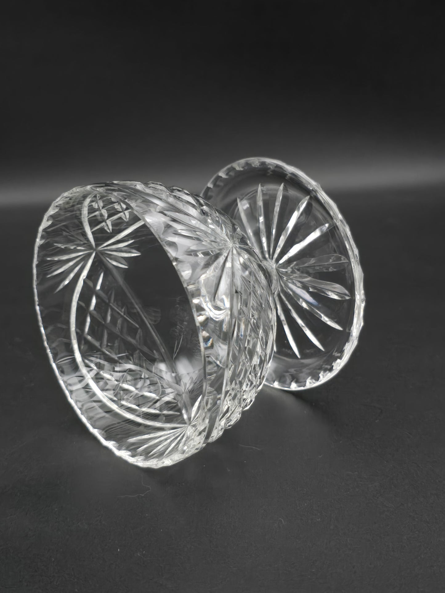 Beautiful vintage set of 6 Lipped Crystal starter or dessert saucer bowls