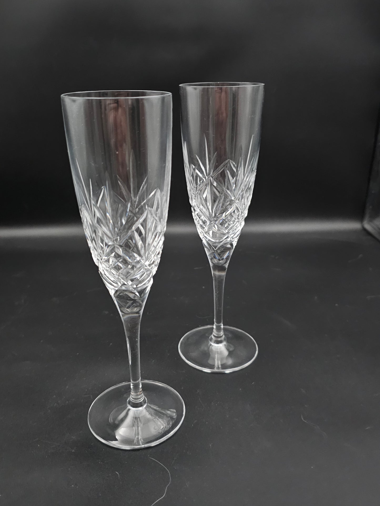 Pair of Royal Doulton Crystal Champagne Flutes Hellene Pattern.