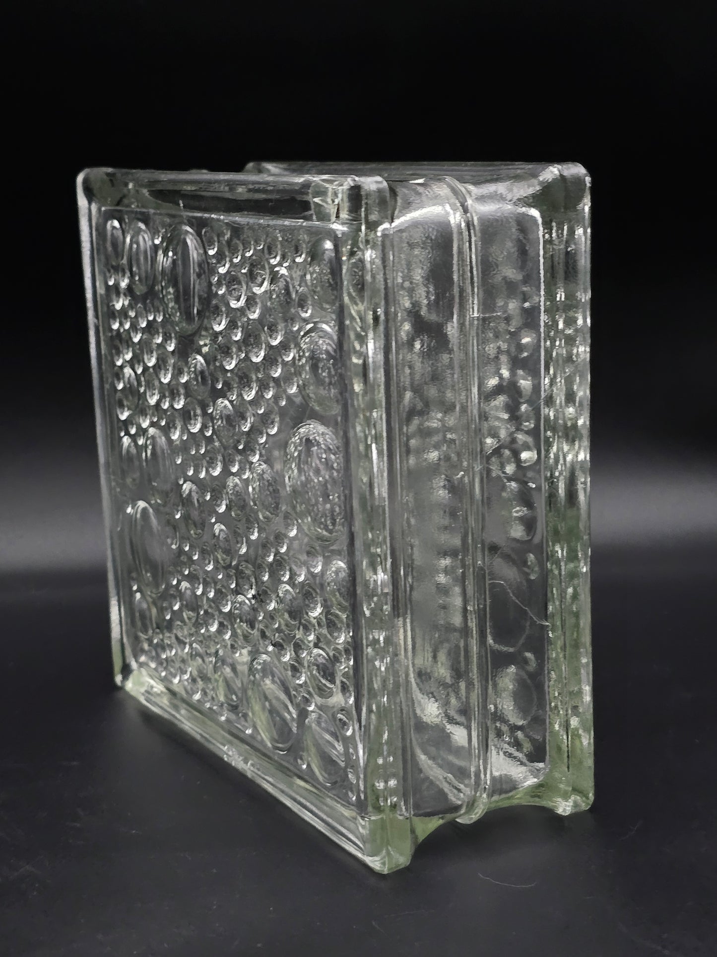 Vintage German Square Glass Vase – 19cm Bubble Pattern, Heavy Pressed Glass, Mid-Century Modern, Textured Art Glass