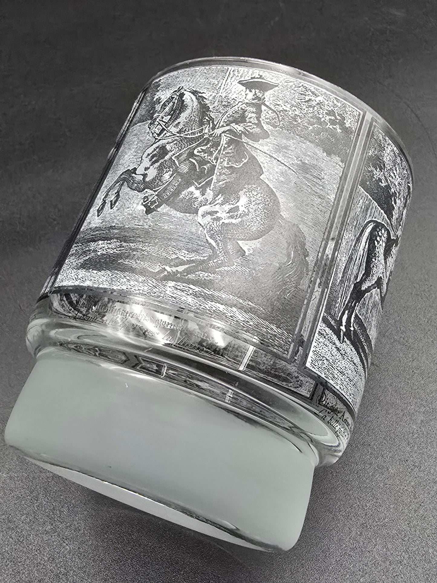 Six Mid Century Vintage Kurt Hammer Horse Riding Tumblers – Bavarian German Frosted Glassware, 8oz Folk Art Crystal Set