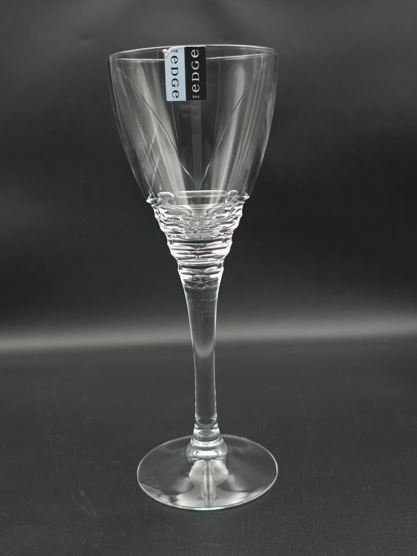 Pair of Large Edinburgh Crystal The Edge Collection Cirrus pattern wine glasses 350ml 24.5cm tall.