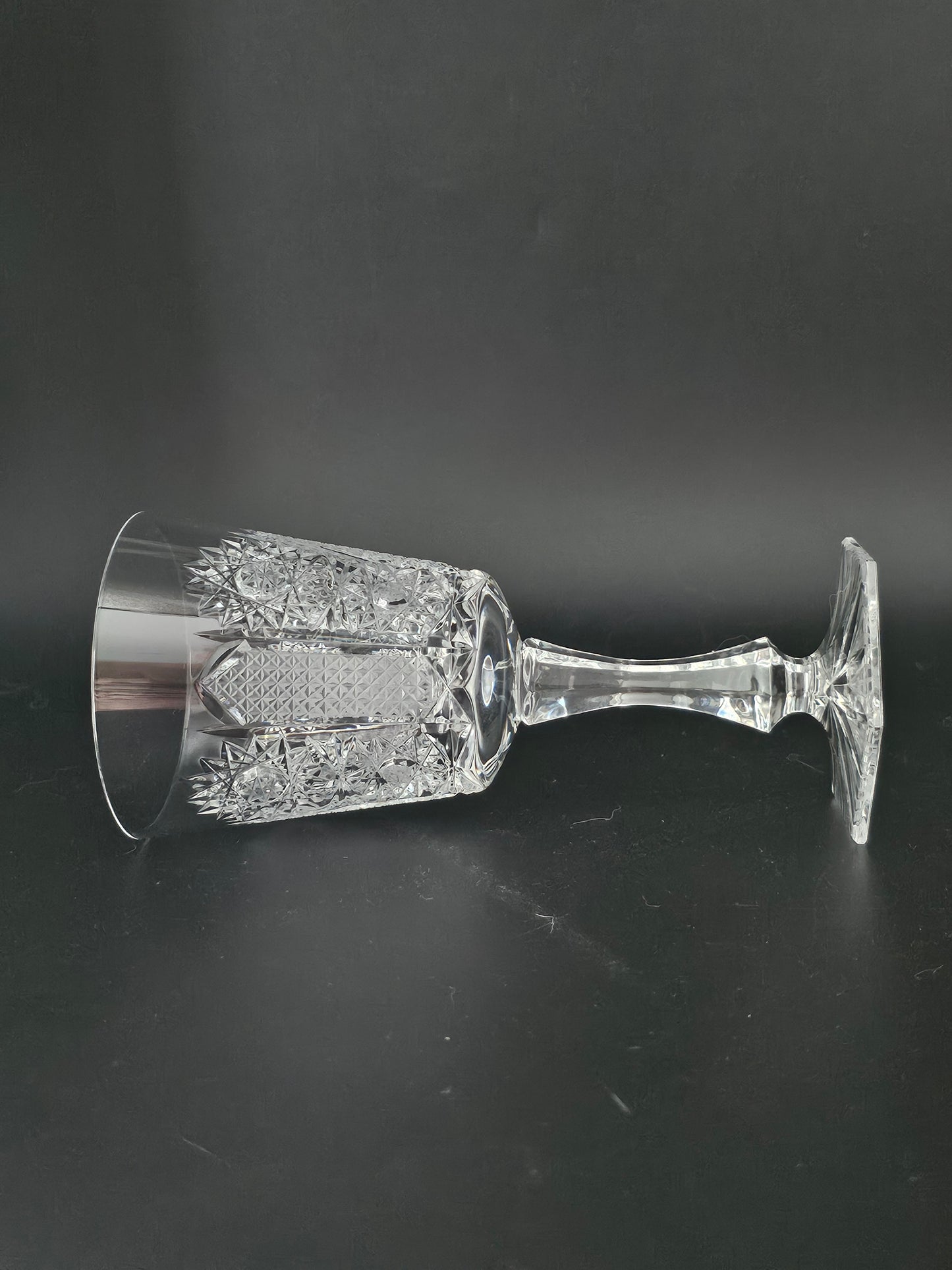 Beautiful Single Crystal Wine Glass with Hexagonal stem. 175ml