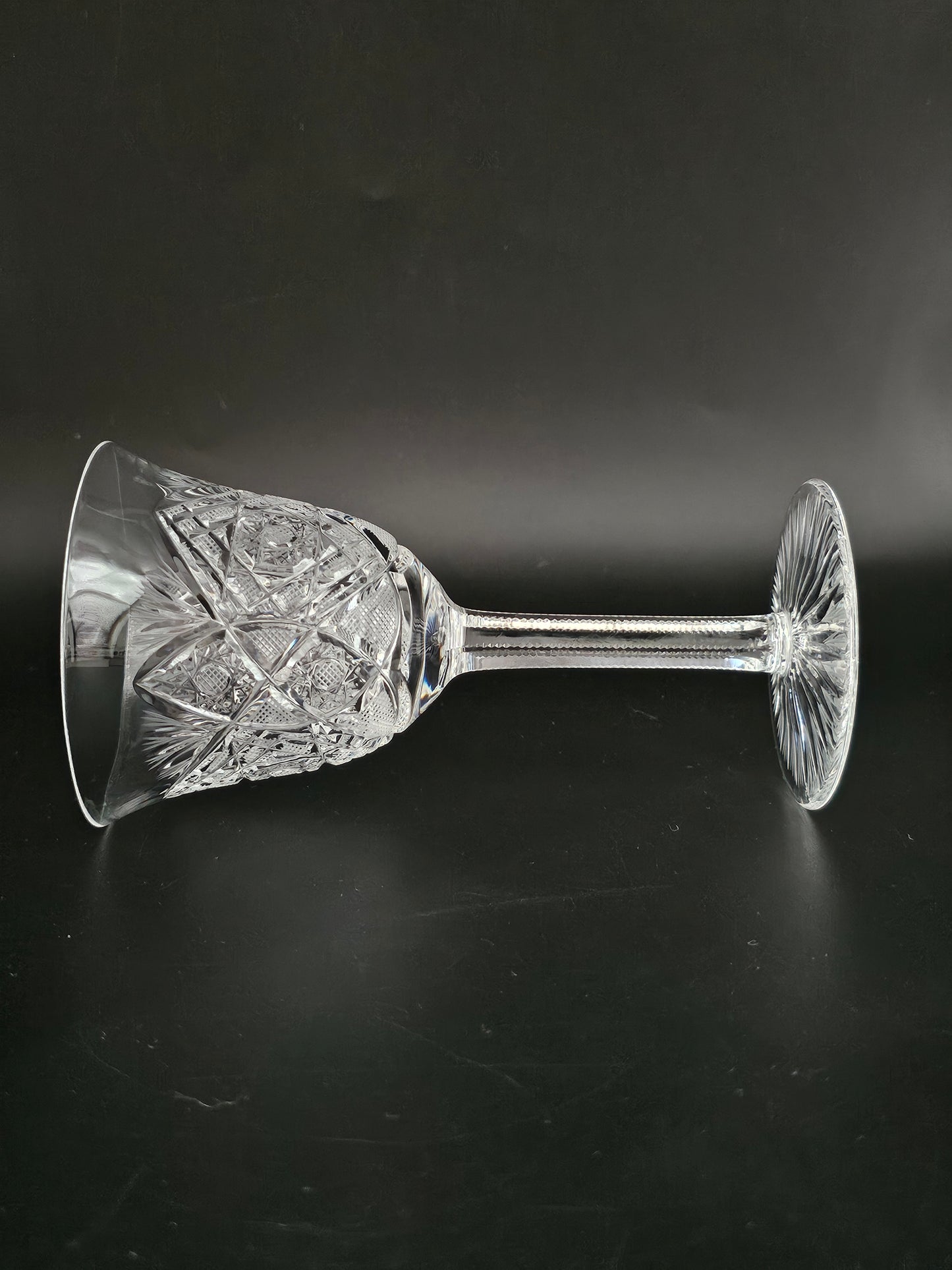 Vintage Set of Six Beautiful Czech Bohemian Clear Cut Crystal Wine or Sherry Glasses. 100ml. 14cm