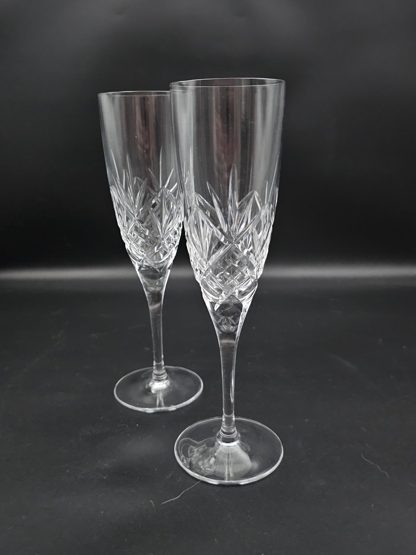 Pair of Royal Doulton Crystal Champagne Flutes Hellene Pattern.