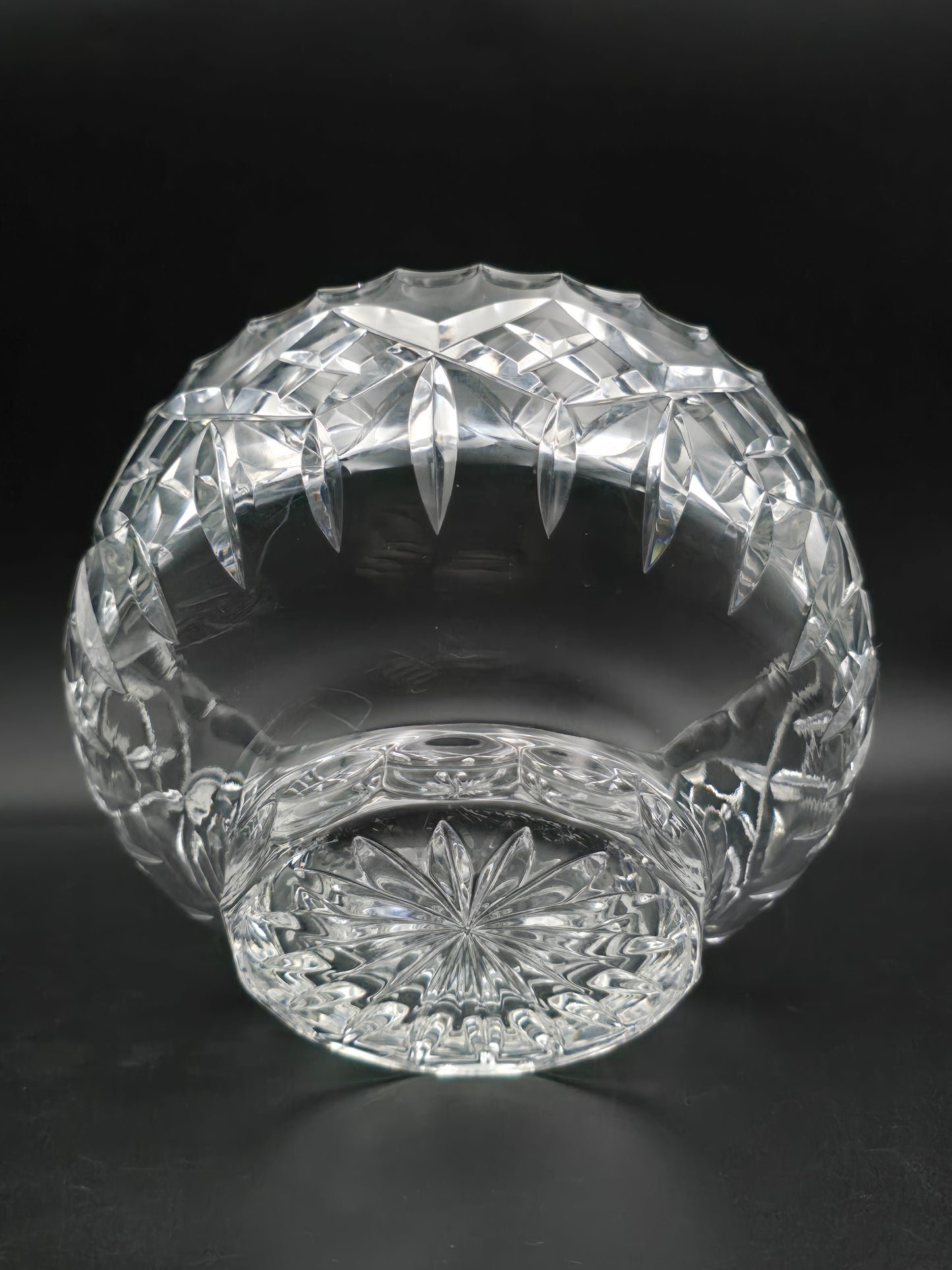 Large Vintage Crystal Rose Posy Bowl – Fluted & Cross-Cut Design with Star-Cut Base – 6.5” Wide, 1.4kg