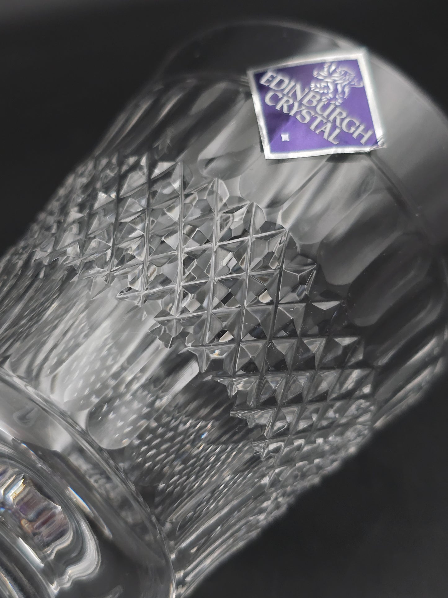 Pair of Edinburgh Crystal Cameron Pattern Crystal wine glasses, boxed. 200ml