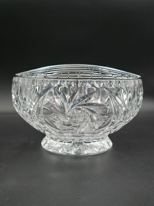 Bohemia Mayfair Lead Crystal Rose Bowl with Wire Frog – 20cm, Pinwheel Cut, Star Base, 1.7kg – Czech Republic