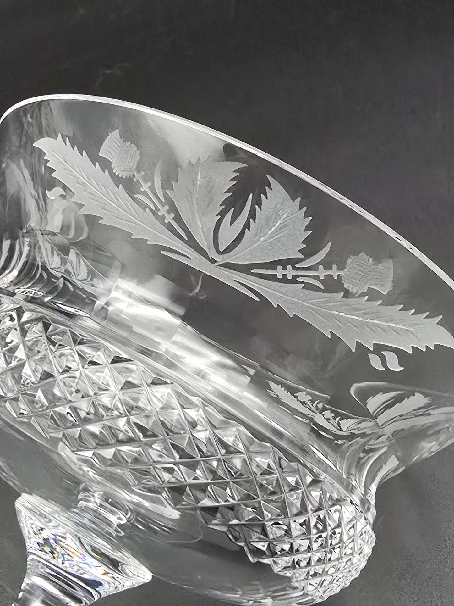 Set of 6 Mid Century Edinburgh Crystal Thistle Pattern Peach Melba Coupes. 300ml.