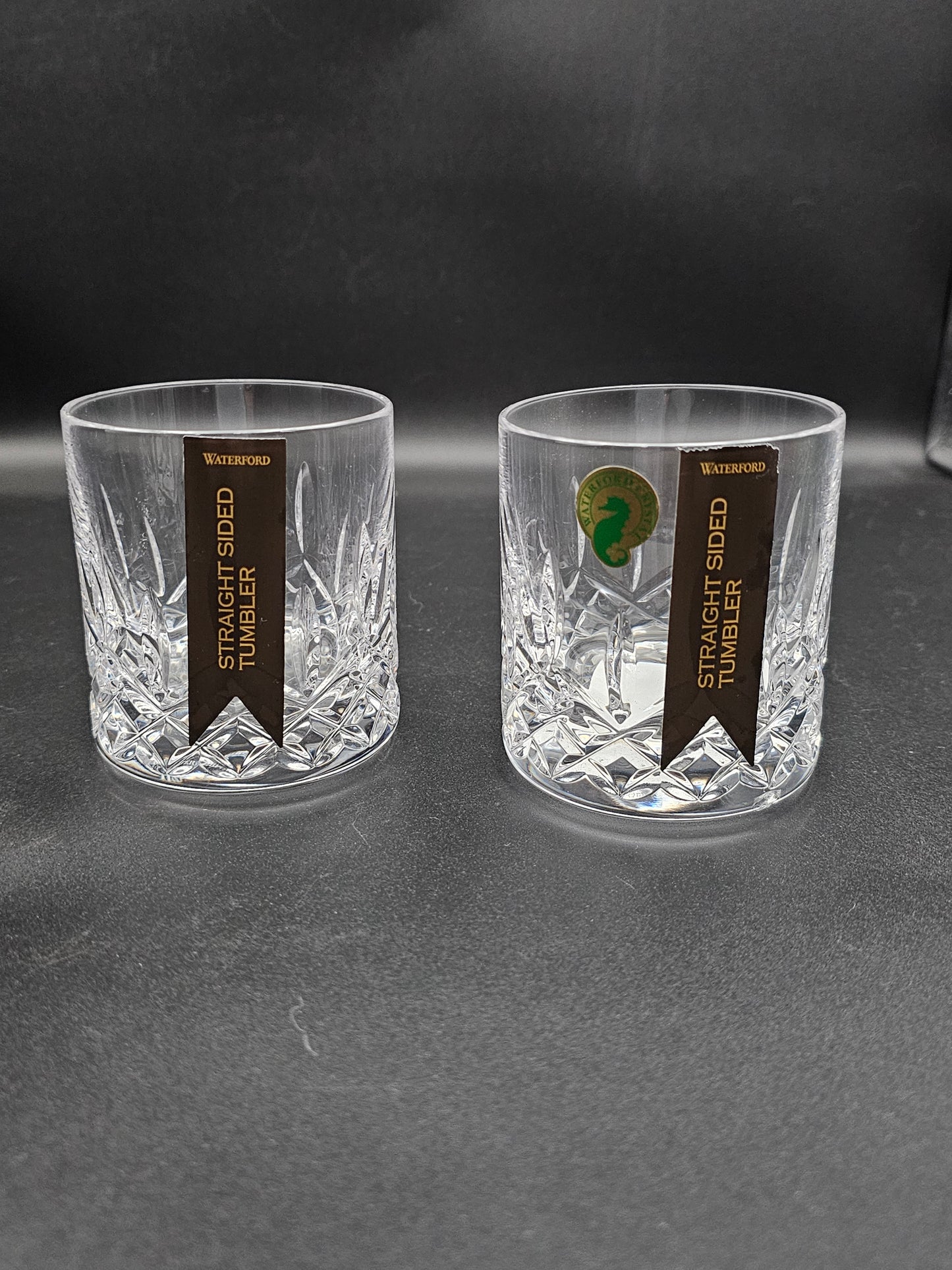 Waterford Crystal straight sided tumblers pair Lismore pattern. Boxed 7oz