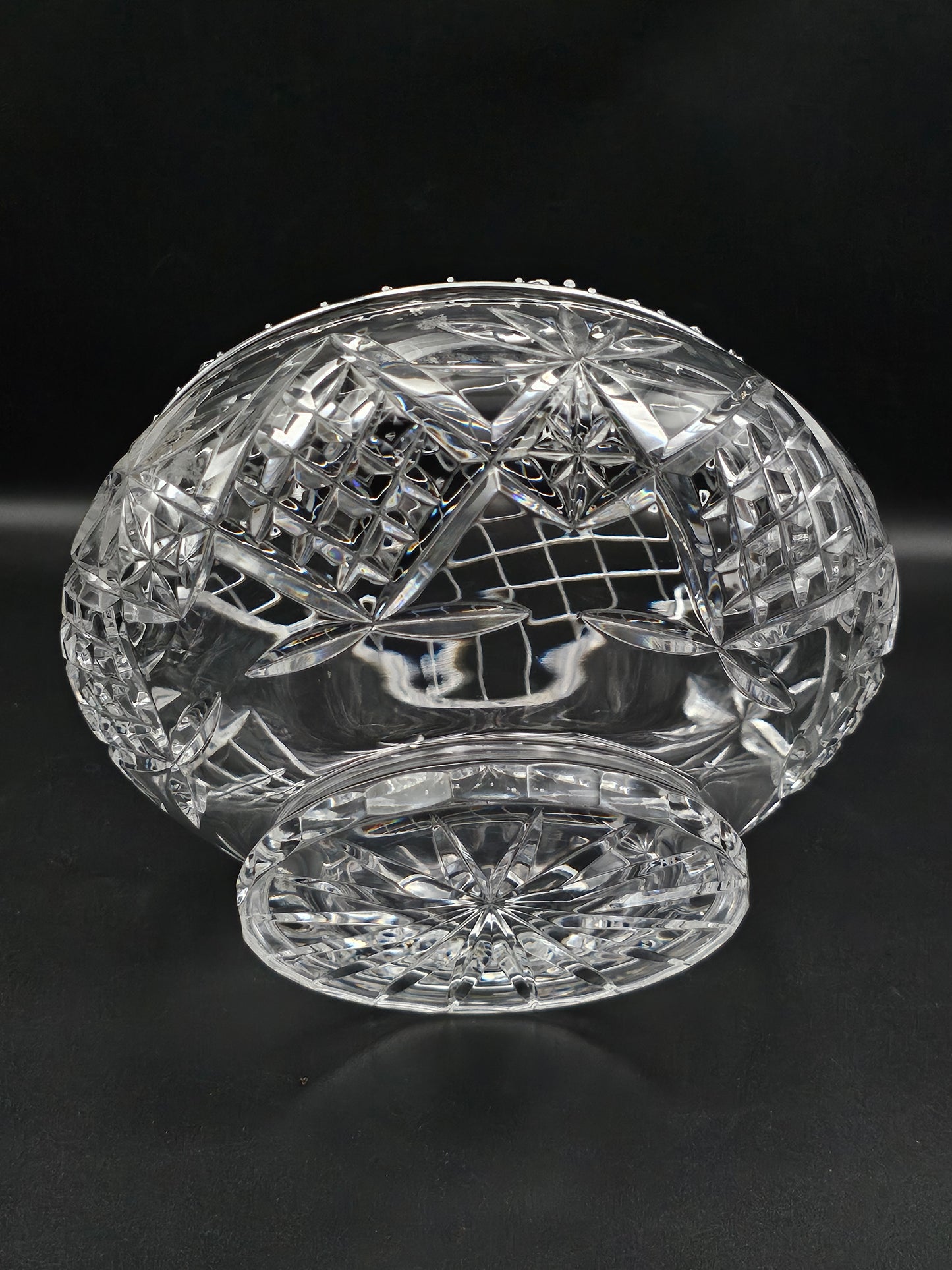 Extra Large Bohemian Crystal Rose Bud Posy Flower bowl. 19cm wide