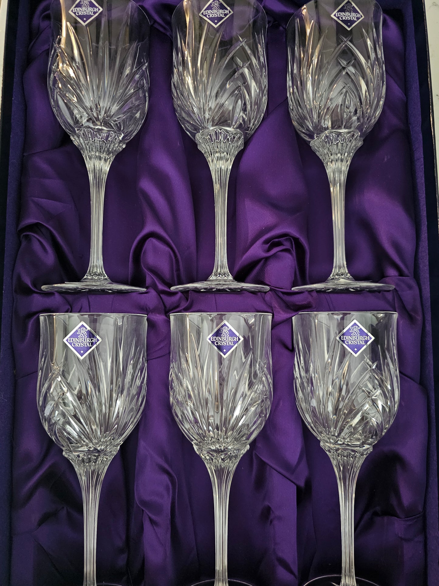 Edinburgh Crystal set of 6 Large Crystal Wine Glasses. 250ml