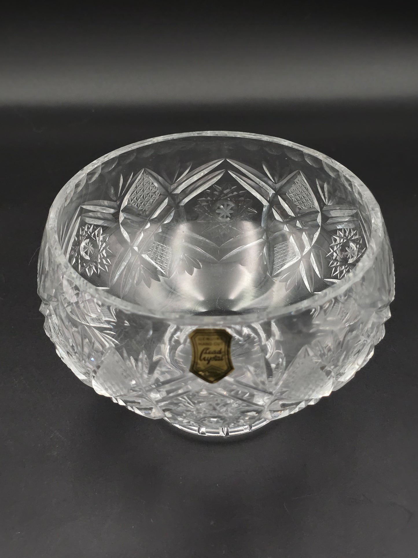Vintage Lead Crystal Rose Posy Bowl with Star-Cut Base, 5.5" Tall, Elegant Table Vase, Likely Czech Bohemia Crystal