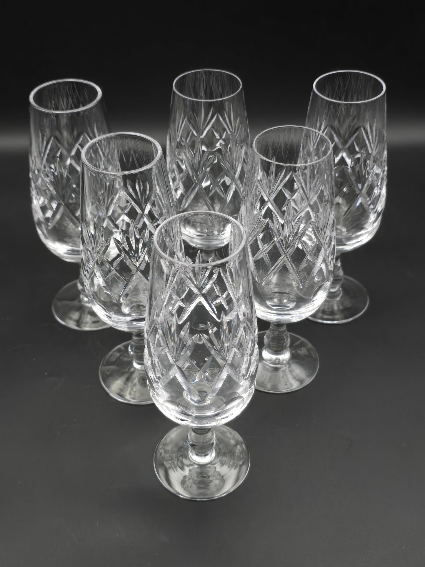 Set of 6 Royal Doulton Georgian Pattern short stemmed Crystal Champagne Flutes. 200ml