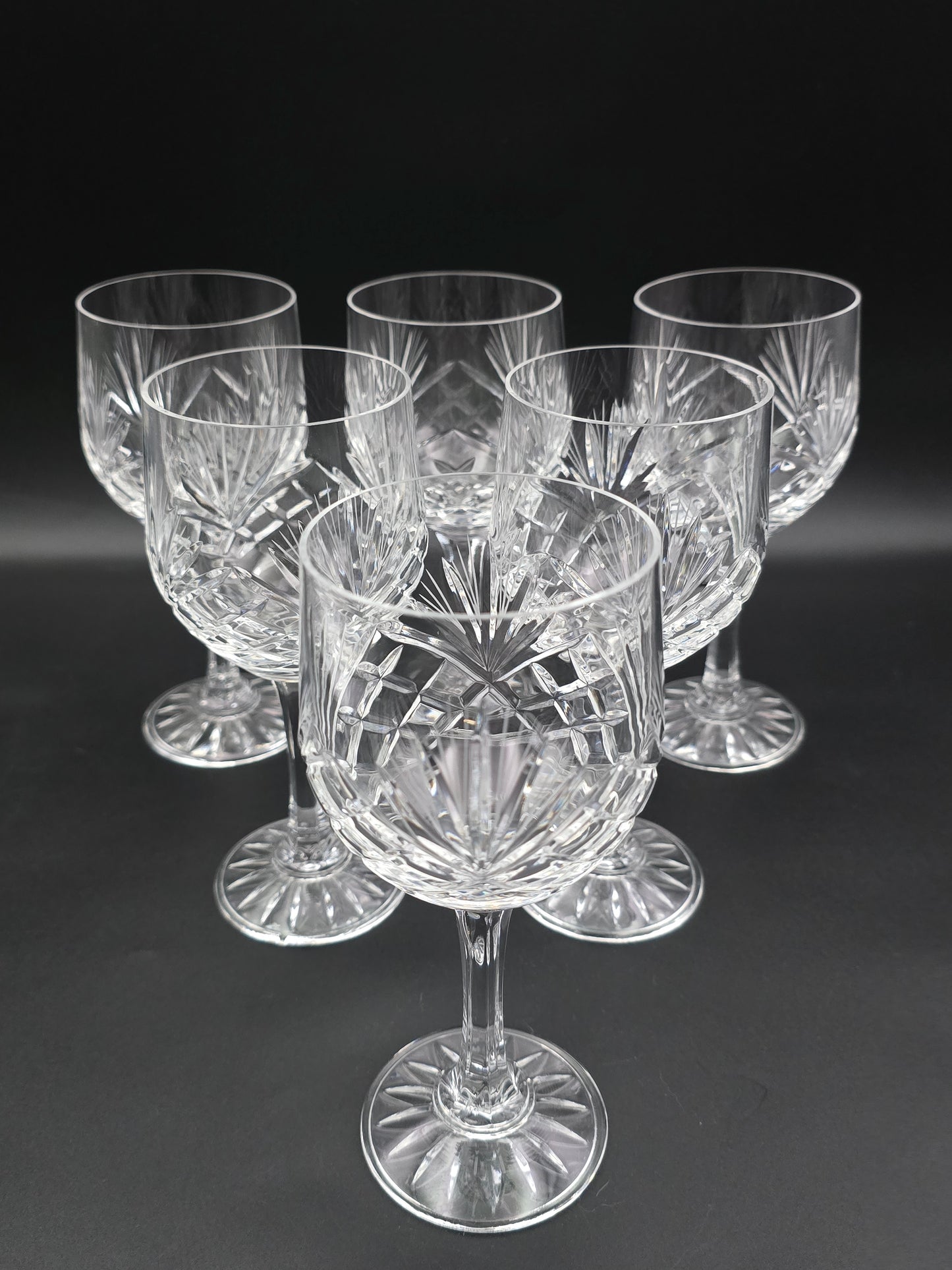 Set of 6 Large Vintage Crystal wine glasses. 300ml