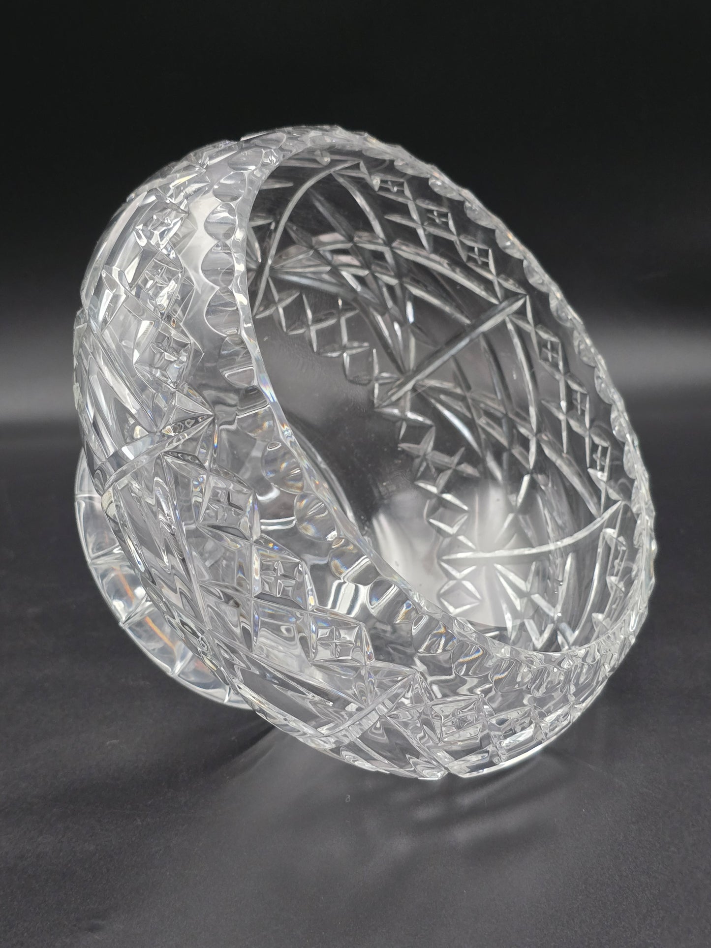 Large Vintage Lead Crystal Rose Posy Bowl – 7.5” Wide, 1.6kg, Star Cut Base & Cross Pattern, Heavy Centrepiece