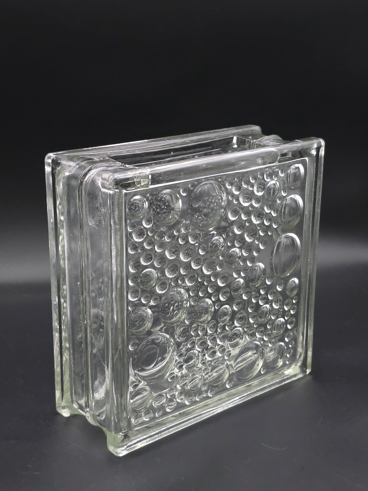 Vintage German Square Glass Vase – 19cm Bubble Pattern, Heavy Pressed Glass, Mid-Century Modern, Textured Art Glass