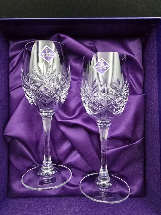 Pair of Large Edinburgh Crystal Duet Pattern Crystal wine glasses 250ml 18.5cm tall