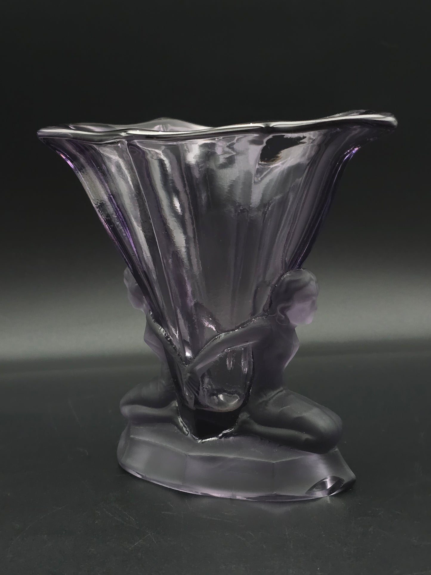 Art Deco Mauve Frosted Glass Vase by Walther & Söhne—16.5 cm Vintage German Pressed Glass