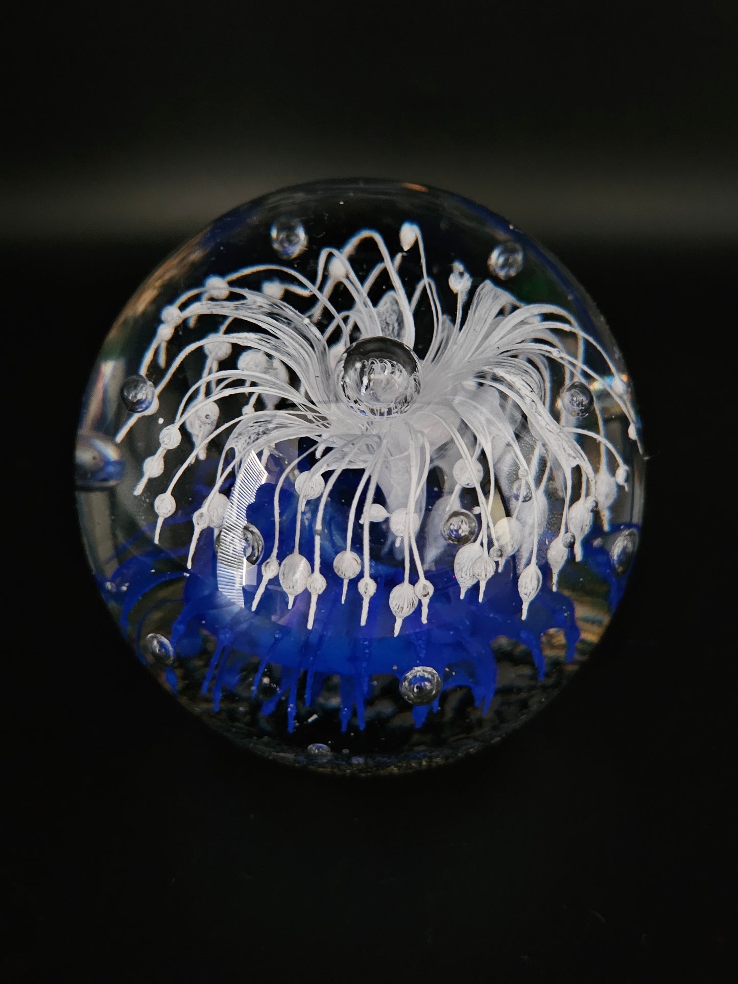 Large Glass Blue & White Paperweight. 1.3kg!