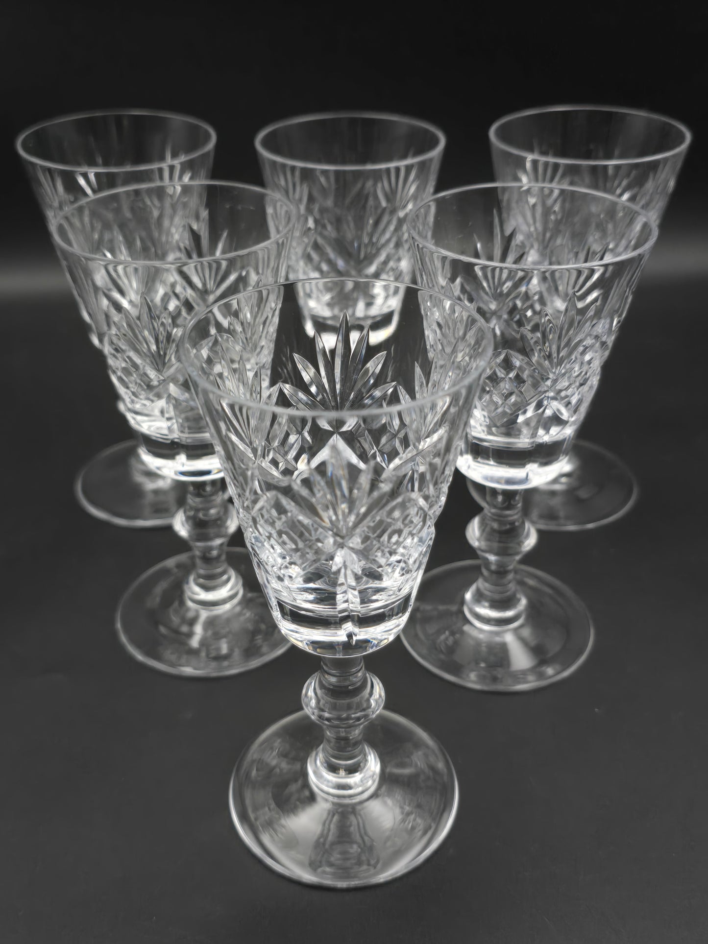 Vintage Edinburgh Crystal Embassy Pattern set of 6 Crystal Sherry Glasses. Boxed 100ml